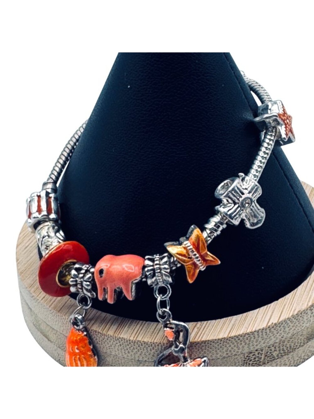 Slider Charm Bracelet Silver Tone Snake Chain Orange Tropical Beach Ballerina - Picture 2 of 6